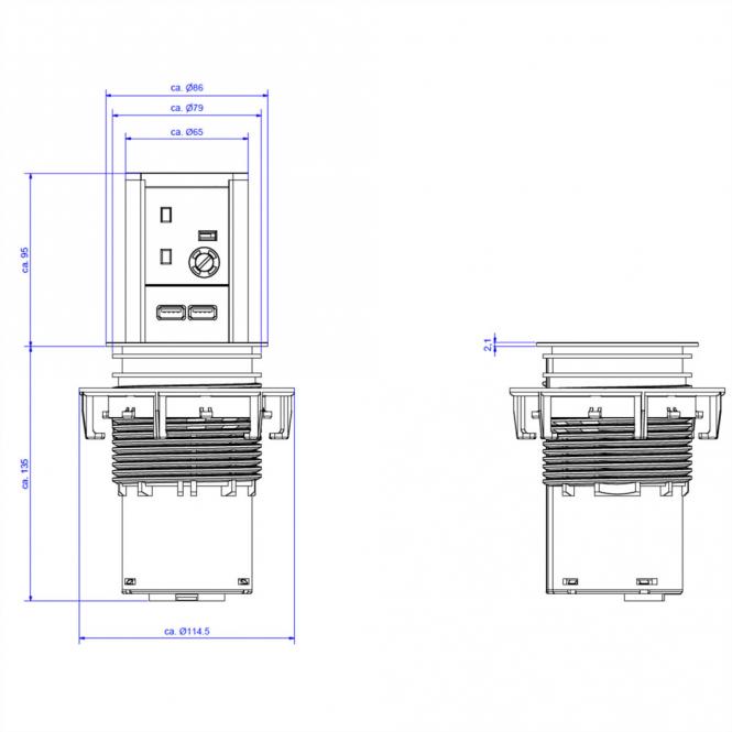 ELEVATOR 1xUK USB Charger, Strom 2,0m 13A montiert Großbritannien 