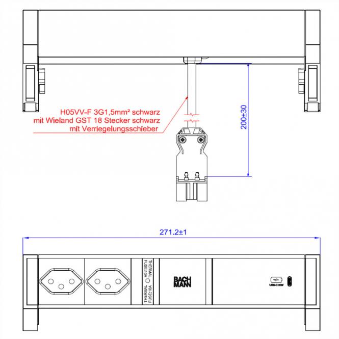 DESK2 ALU BLACK 2xCH T13, 1xUSB C 60W 0,2m GST18 Schweiz 