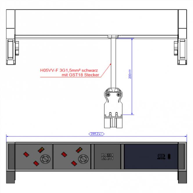 DESK2 ALU BLACK 2xUK, 1xUSBC 60W 0,2m GST18 Großbritannien 
