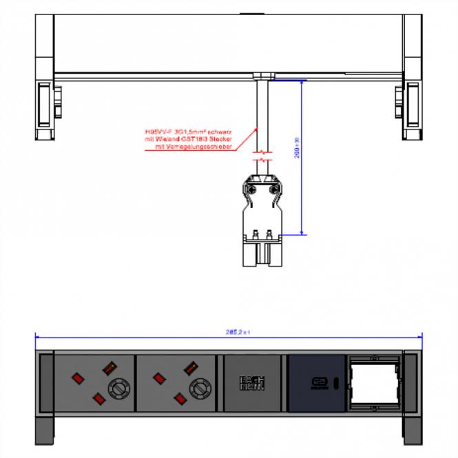 DESK2 ALU BLACK 2xUK 1xCM, 1xUSB C 30W 0,2m GST18 Großbritannien 