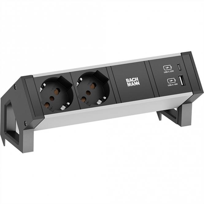 DESK2 ALU BLACK 2xP40, 1xUSB A&C 22W 0,2m GST18 Italien 