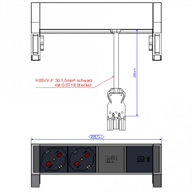 DESK2 ALU BLACK 2xP40, 1xUSBC 30W 0,2m GST18 Italien 