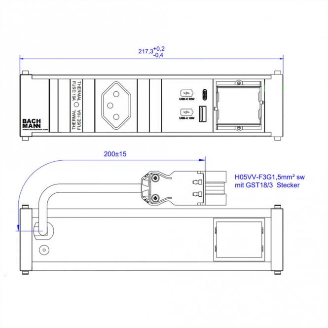 CONI 1xCH 1xUSB A&C 22W, 1xCM 0,2m GST18 Suisse 