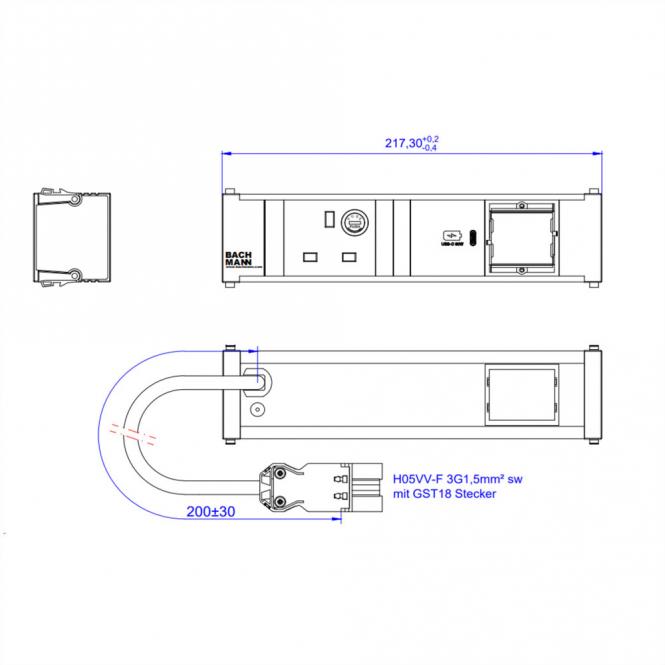 CONI 1xUK 90° 1xUSB C 30W, 1xCM 0,2m GST18 Grande-Bretagne 