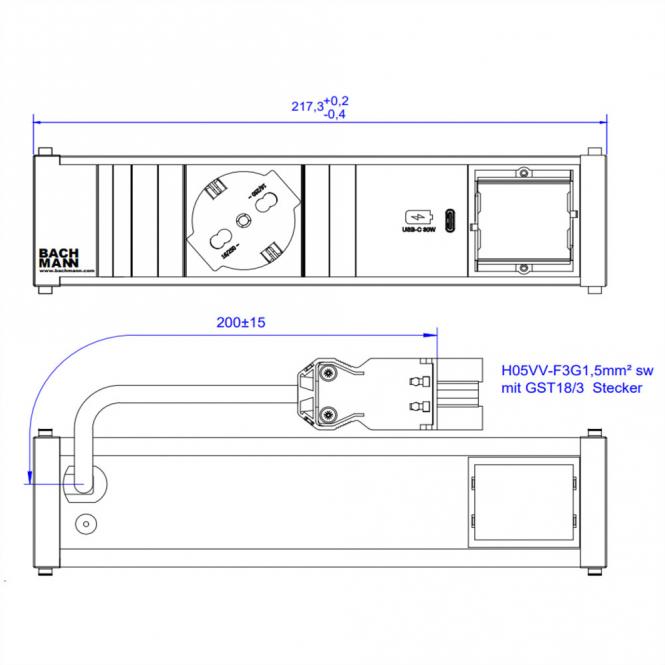 CONI 1xP40 1xUSB C 30W 1xCM, 0,2m GST18 Italie 