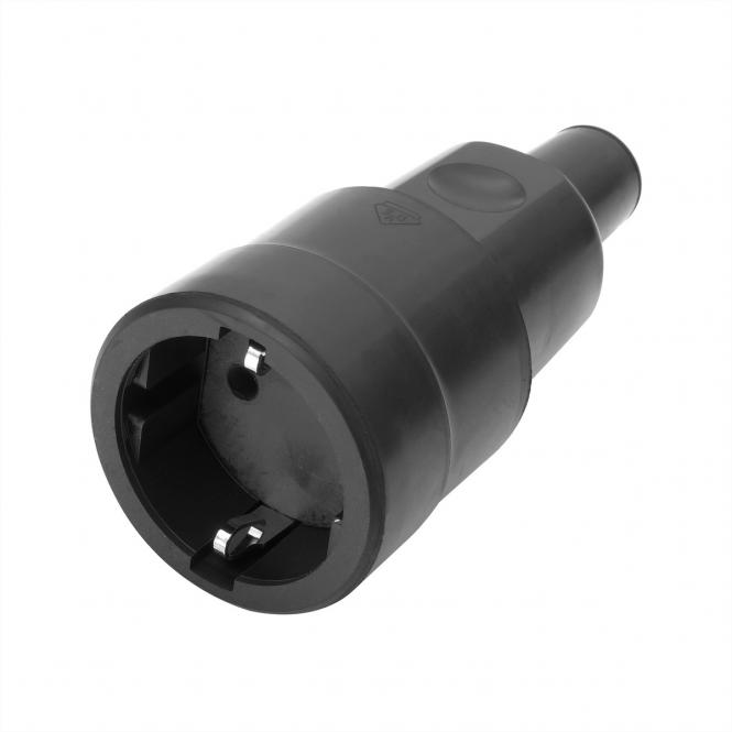 Vollgummikupplung CEE7/3 Vollgmmi IP44 VDE, Knickschutz montierbar, schwarz 