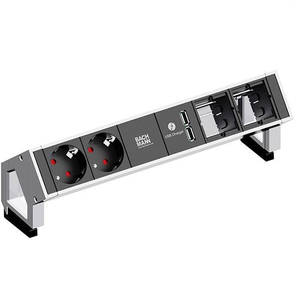 DESK2, 2x Schutzkontakt, 1x USB-Charger, 2x ABD, GST18, Inox 