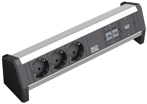 DESK 1, Steckdoseneinheit, 3x Schuko, 2x Kat. 5e, 1x USB 