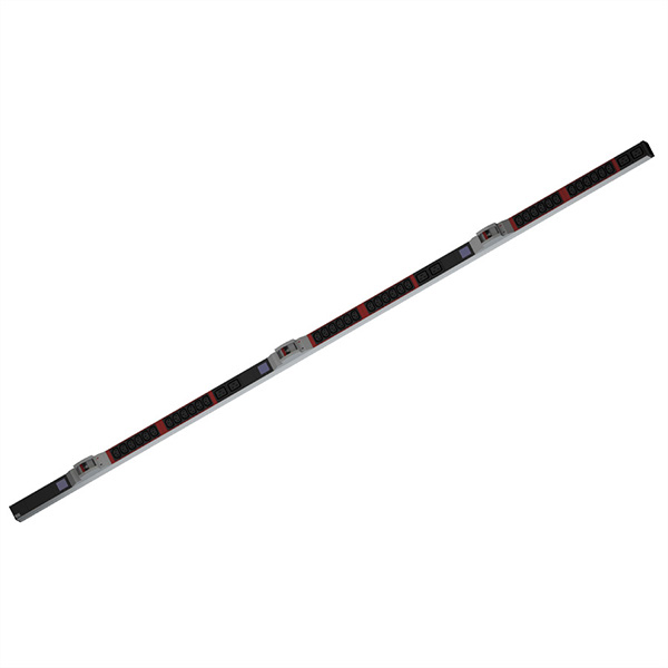 19-Zoll PDU, 1HE, 36x C13, 6x C19, Leistungsmessung, Anschluß 3x CEE 32A, rot 