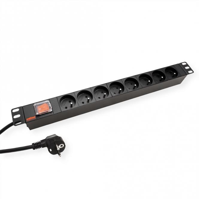 19-Zoll-Steckdosenleiste 8fach, mit Ein-/Aus-Schalter, UTE-Version, schwarz, 2m 