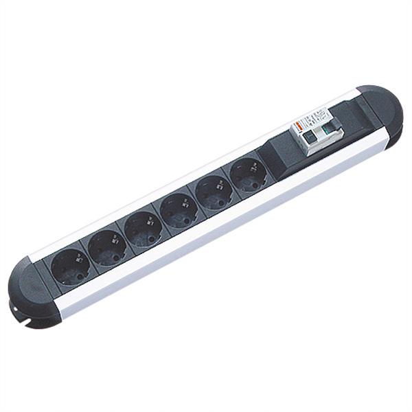 PRIMO RCD Steckdosenleiste 6x Schutzkontakt 1xRCD Schutz, Aluminium, 2 
