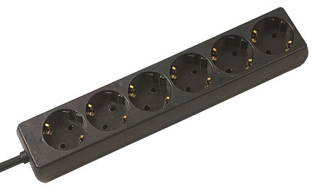 Bande de prises, 6 groupes sans interrupteur | 1,4 m | noir