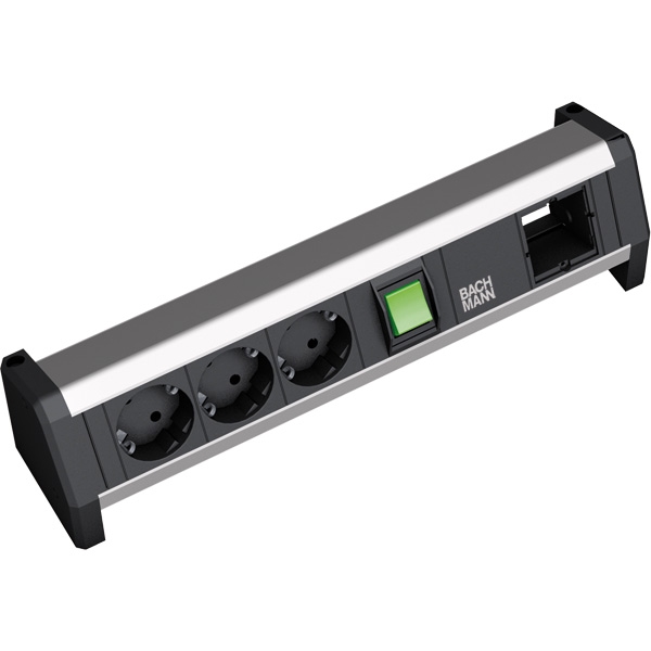 DESK 1, Steckdoseneinheiten mit Leerfeldern, Schalter beleuchtet 