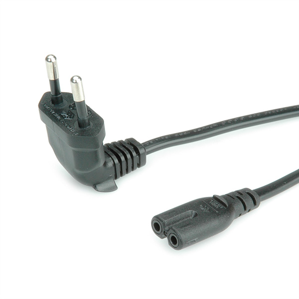 Netzkabel Euro-Stecker, 90°, C7, 2-pol., schwarz, 1,8m 