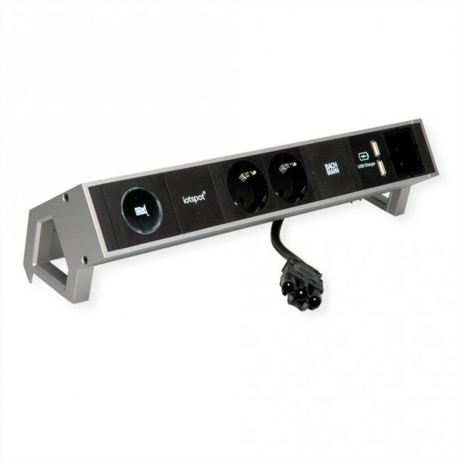 DESK2 1xIOTspot 2xSchutzkontakt, USB Charger 1xABD 0,2m GST18, inox 
