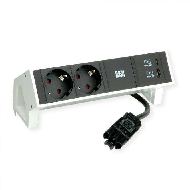 DESK2 2xSchutzkontakt USB A&C, USB Charger 22W 0,2m GST18 weiß 
