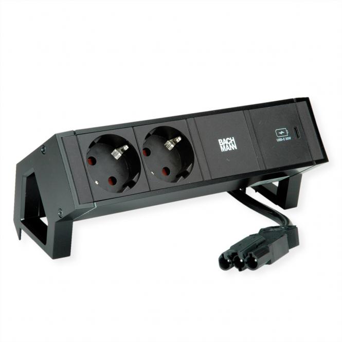 DESK2 2xSchutzkontakt USB C, USB Charger 30W 0,2m GST18 Schwarz 