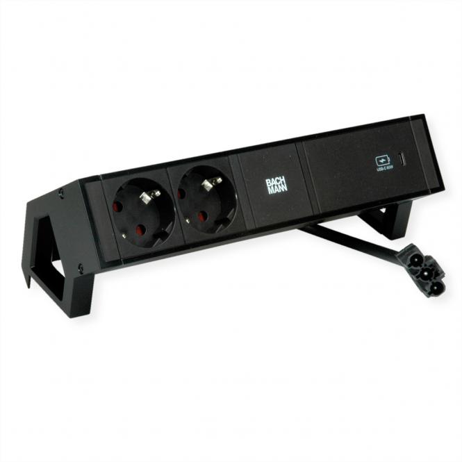 DESK2 2xSchutzkontakt USB C, USB Charger 60W 0,2m GST18 Schwarz 