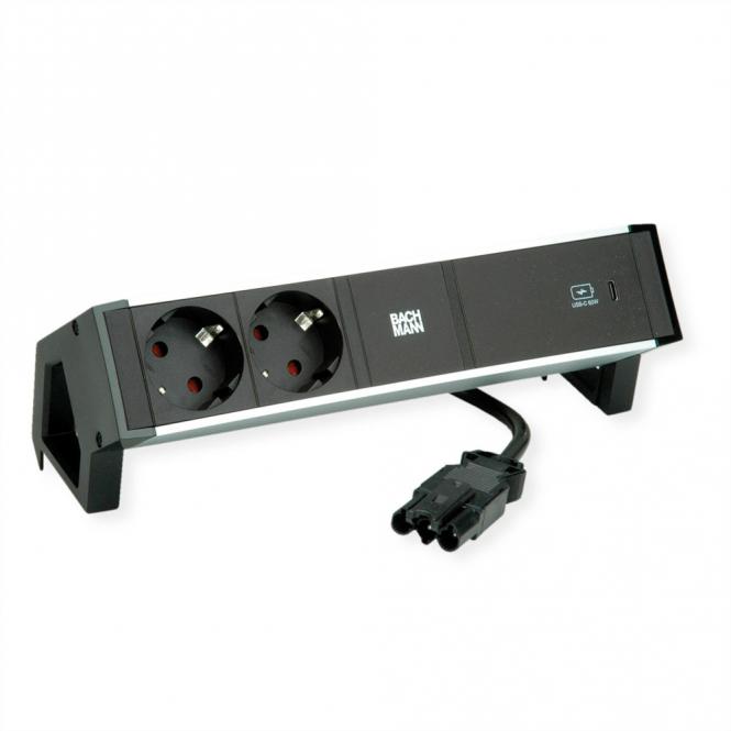 DESK2 ALU BLACK 2xSchutzkt.USBC, USB Charger 60W 0,2m GST18 