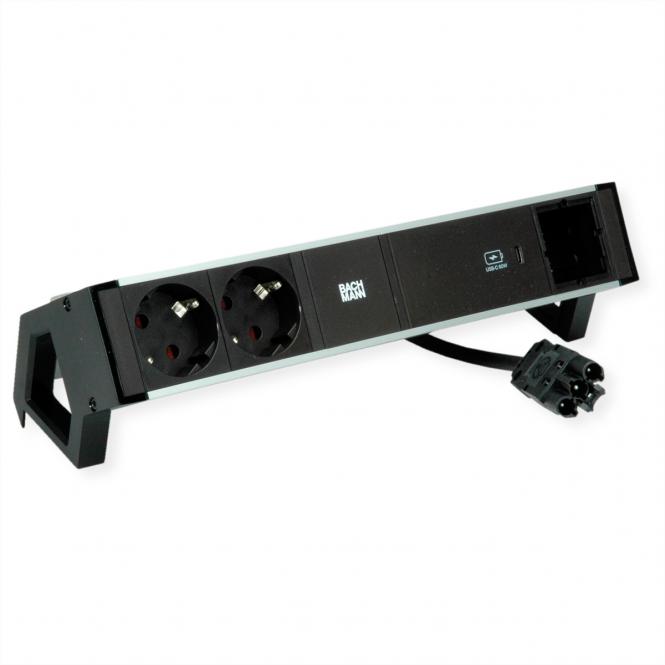 DESK2 ALU BLACK 2xSchutzkt.USBC, USB Charger 60W 1xABD 0,2m GST18 