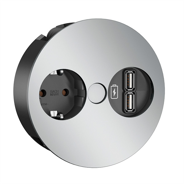 TWIST 1x Schutzkontakt, USB-Charger, GST18-Stecker, chrom, 0,2m 