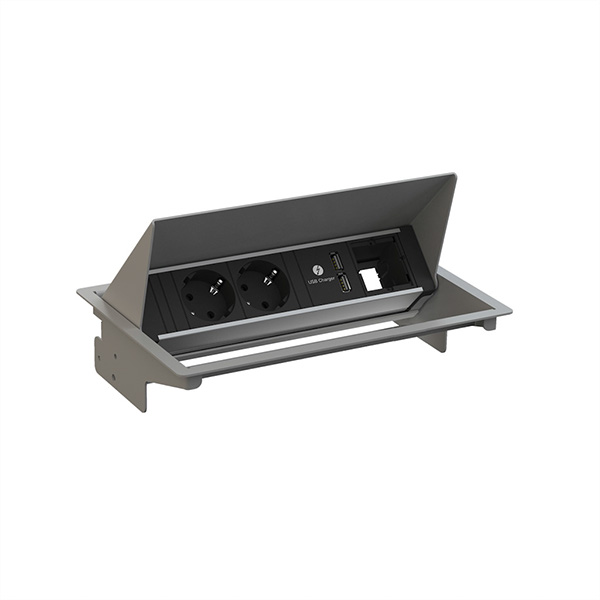 CONEO SET 2x Schutzkontakt, 1x ABD, 1xUSB Charger, silberfarben 