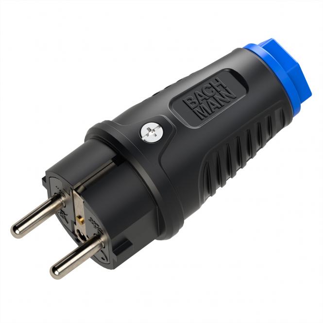 Schutzkontaktstecker Vollgummi CEE7/7, IP54, schwarz/blau 