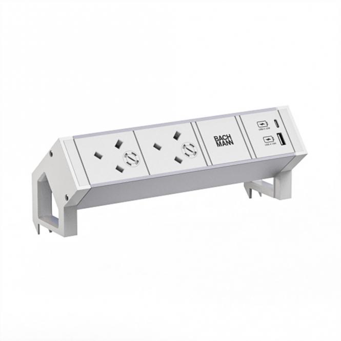 DESK2 ALU WHITE 2xUK 45°, 1xUSB A/C 22W 0,2m GST18 