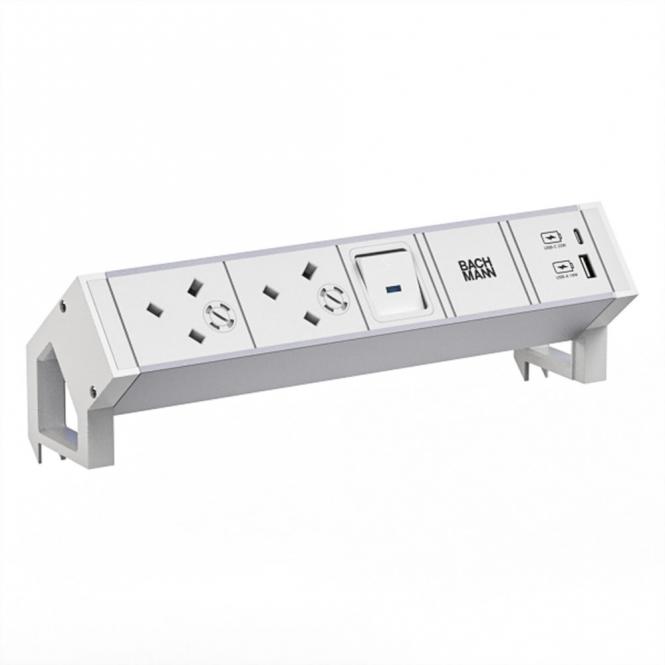 DESK2 ALU WHITE 2xUK, 1xUSB A/C 22W 1xSchalter 0,2m 
