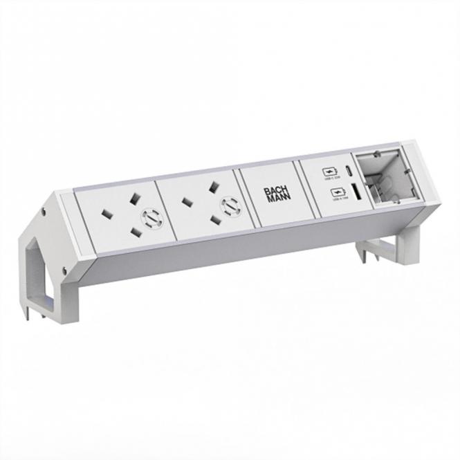 DESK2 ALU WHITE 2xUK, 1xCM 1xUSB A/C 22W 0,2m GST18 