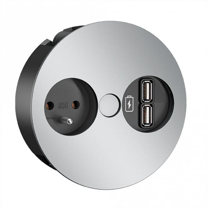 TWIST 1xUTE 1xUSB Charger Chrom matt 0,2m GST18, chrom, 0,2m 