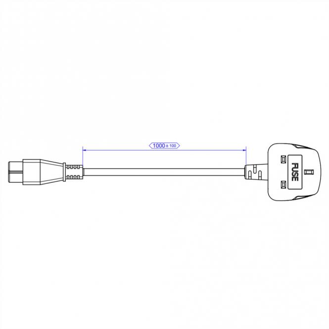 H05VV-F 3G0,75mm² sw L:1,0m, UK/IEC C5 