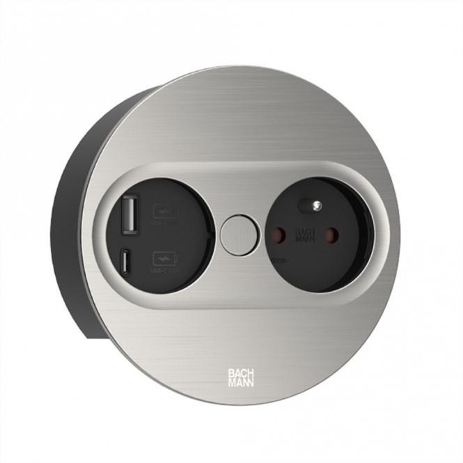 TWIST 2 1xUTE 1xUSB A/C 22W 2,0m AEH Edelstahl-Optik rund 