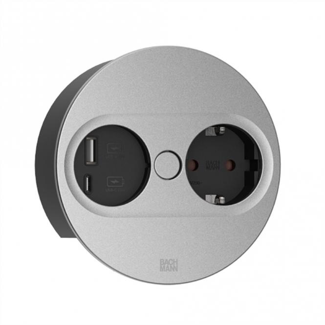 TWIST 2 1xCEE7/3 1xUSB A/C 22W 0,2m GST18 silber rund 