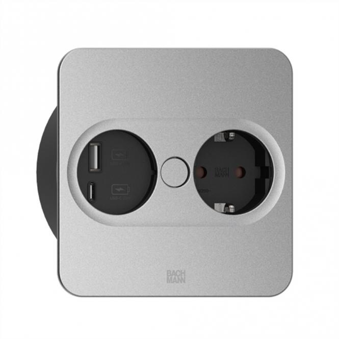 TWIST 2 1xCEE7/3 1xUSB A/C 22W 0,2m GST18 silber eckig 