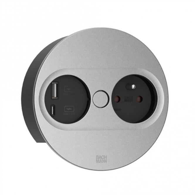 TWIST 2 1xUTE 1xUSB A/C 22W 0,2m GST18 silber rund 