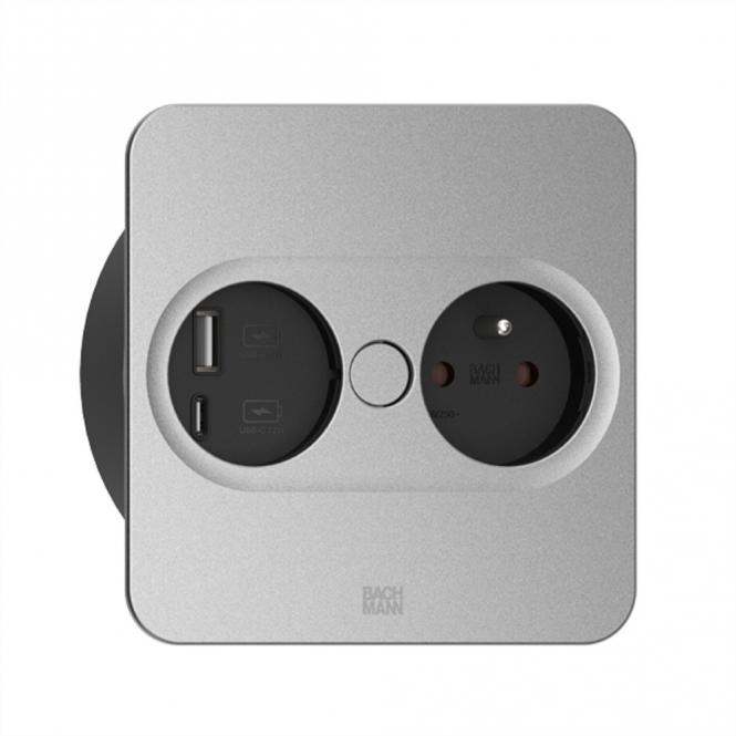 TWIST 2 1xUTE 1xUSB A/C 22W 0,2m GST18 silber eckig 