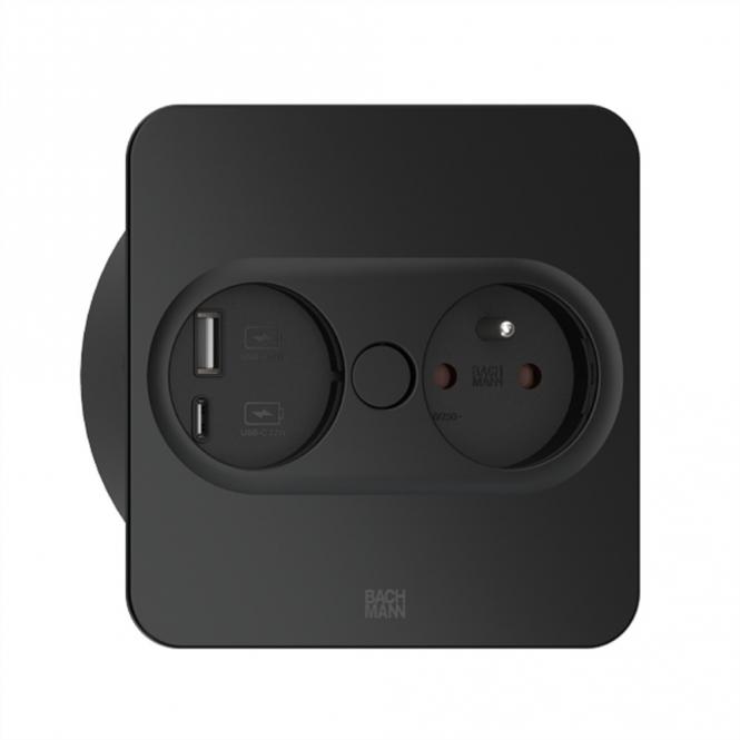 TWIST 2 1xUTE 1xUSB A/C 22W 2,0m AEH RAL9005 30GE eckig 