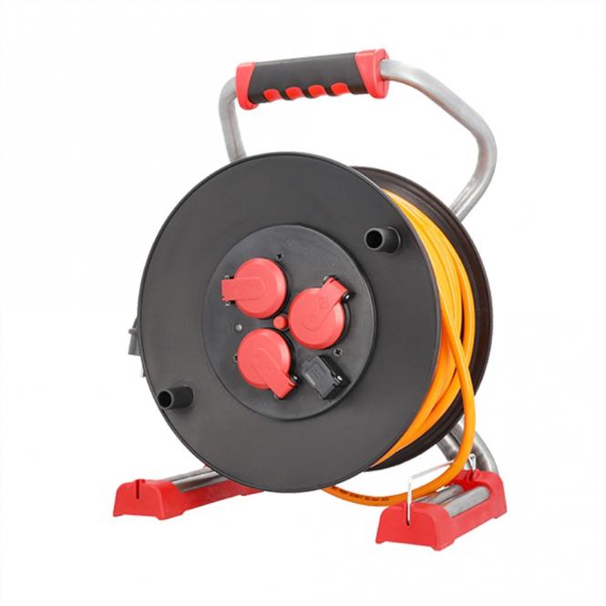 Profi-Kabeltrommel 3xCEE7/3 H07BQ-F 3G 2,5mm² 40,0m, 1x USB-A Charger 5V/1A 