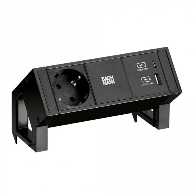 DESK2 1x Schutzkontakt 1x USB-Charger A/C, schwarz 