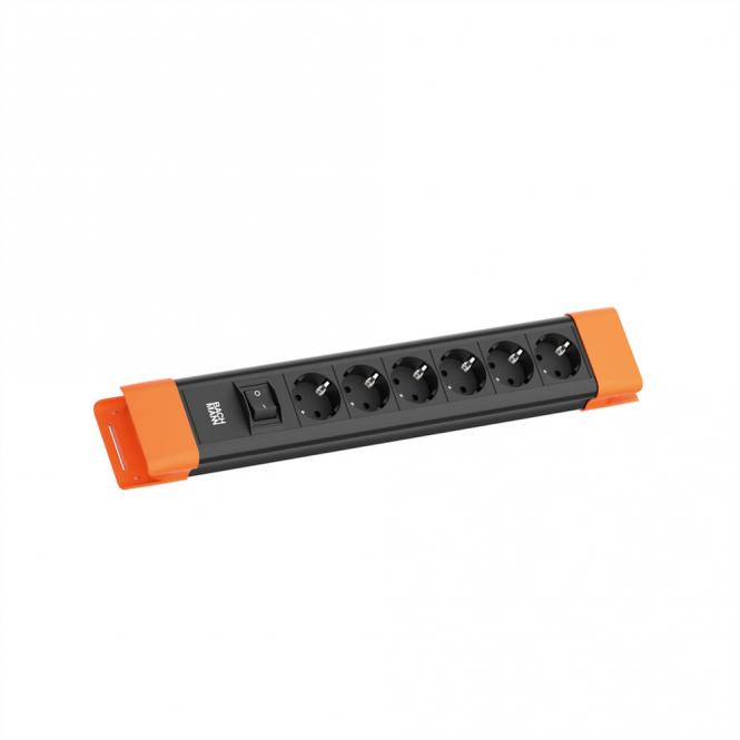 CONNECTUS 6xCEE7/3, 1xinterrupteur 2,0m CEE7/7 noir/orange 