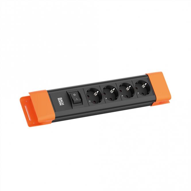 CONNECTUS 4xCEE7/3, 1xinterrupteur 2,0m CEE7/7 noir/orange 