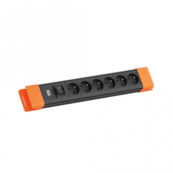 CONNECTUS 6xUTE , 1xinterrupteur 2,0m CEE7/7 noir/orange 