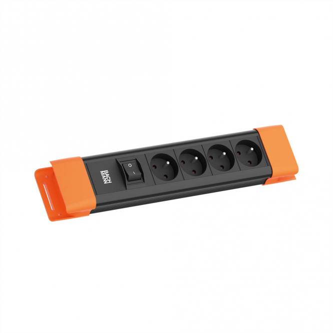 CONNECTUS 4xUTE , 1xinterrupteur 2,0m CEE7/7 noir/orange 