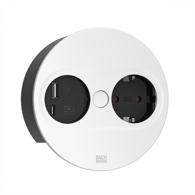 TWIST2 1xCEE7/3 1xUSB A/C 22W Rund weiss, 0,2m Mit ISV-Stecker 