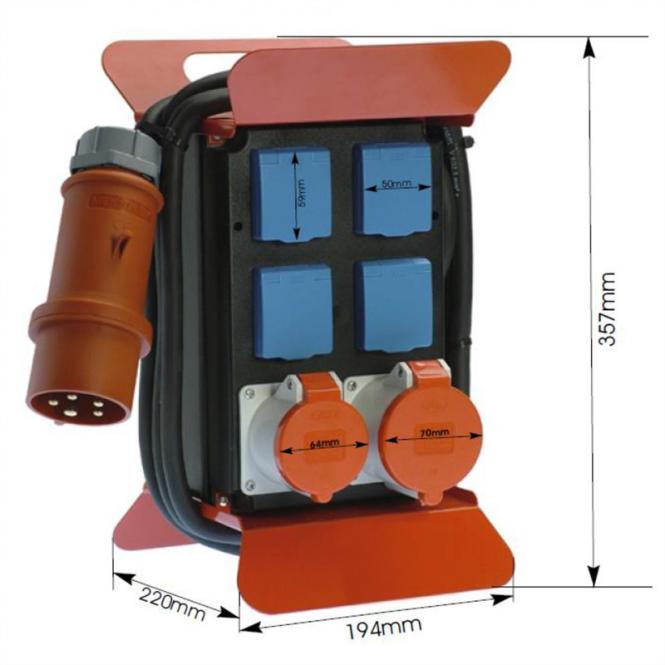 Stromverteiler 400V CEE 2m, 1x16A 5p400V 1x32A 5p400V 4Schutzk. 