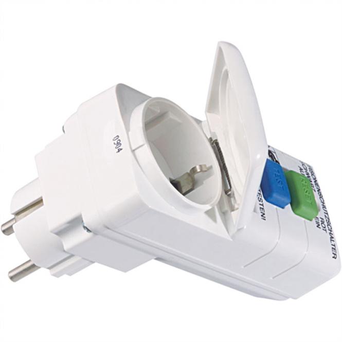 Adaptateur de protection contre les courants de défaut blanc, couvercle rabattable - IP44 < 30mA courant de déclenchement 
