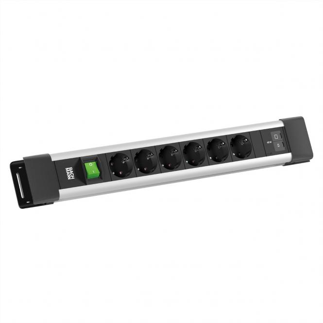 CONNECTUS 6xCEE7/3, 1 interrupteur, 1 port USB-C/C 45W, L = 2,0m, CEE7/7, gris 