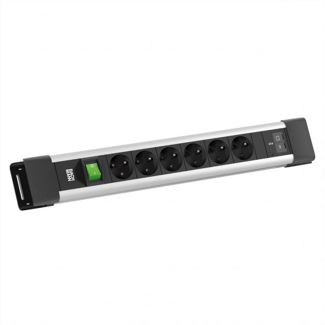 CONNECTUS 6 prises UTE, 1 interrupteur, 1 port USB-C/C 45W, longueur 2,0m, CEE 7/7, gris 