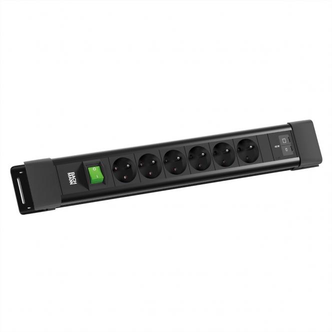 CONNECTUS 6 prises UTE, 1 interrupteur, 1 port USB-C/C 45W, L = 2,0m, CEE7/7, noir 